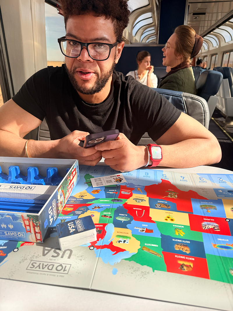 Amtrak passenger playing 10 Days in the USA
